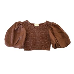 Brown Puffed Sleeves Cropped Top
